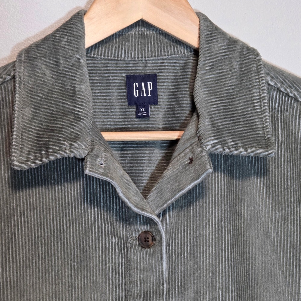 Gap Womens Corduroy Shirt Dress Oversized Gray Green XS Soft Longline Pockets - Picture 4 of 11